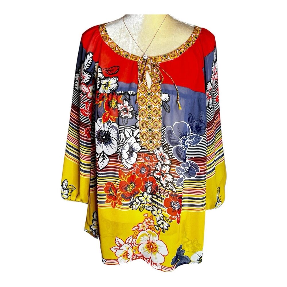 Fig And Flower Women’s Boho Patchwork Top Size 2X Colorful